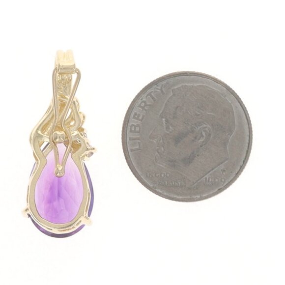 Yellow Gold Amethyst Diamond Enhancer Pendant - 14k Pear 3.93ctw - Picture 3 of 4